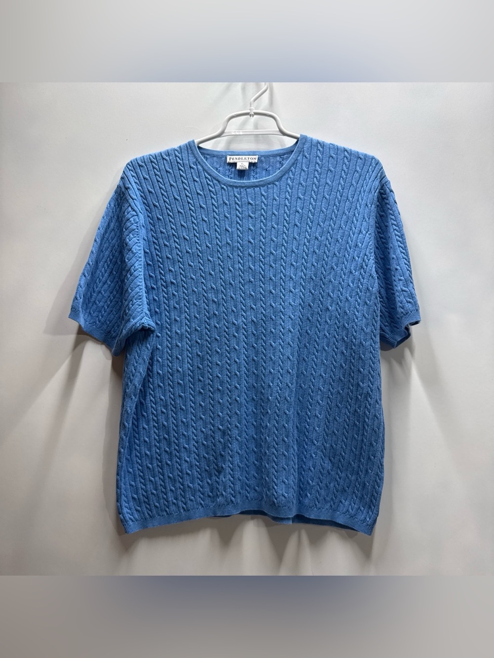 NWT Pendleton Women’s Blue Cable-Knit Crewneck Sweater with Short Sleeves